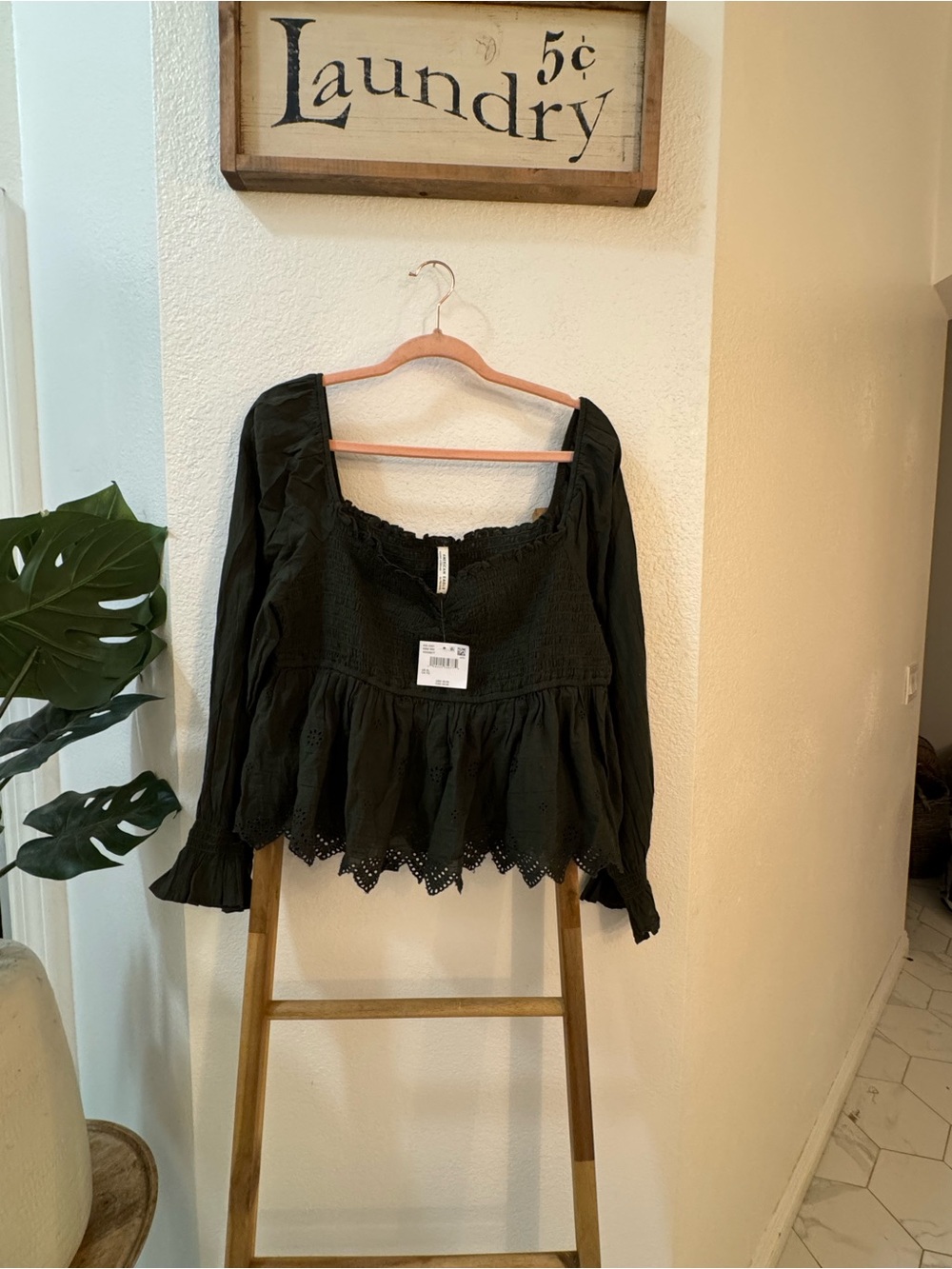 American Eagle Outfitters Olive Smocked Peplum Long-Sleeve Top - Women - Picture 5 of 12